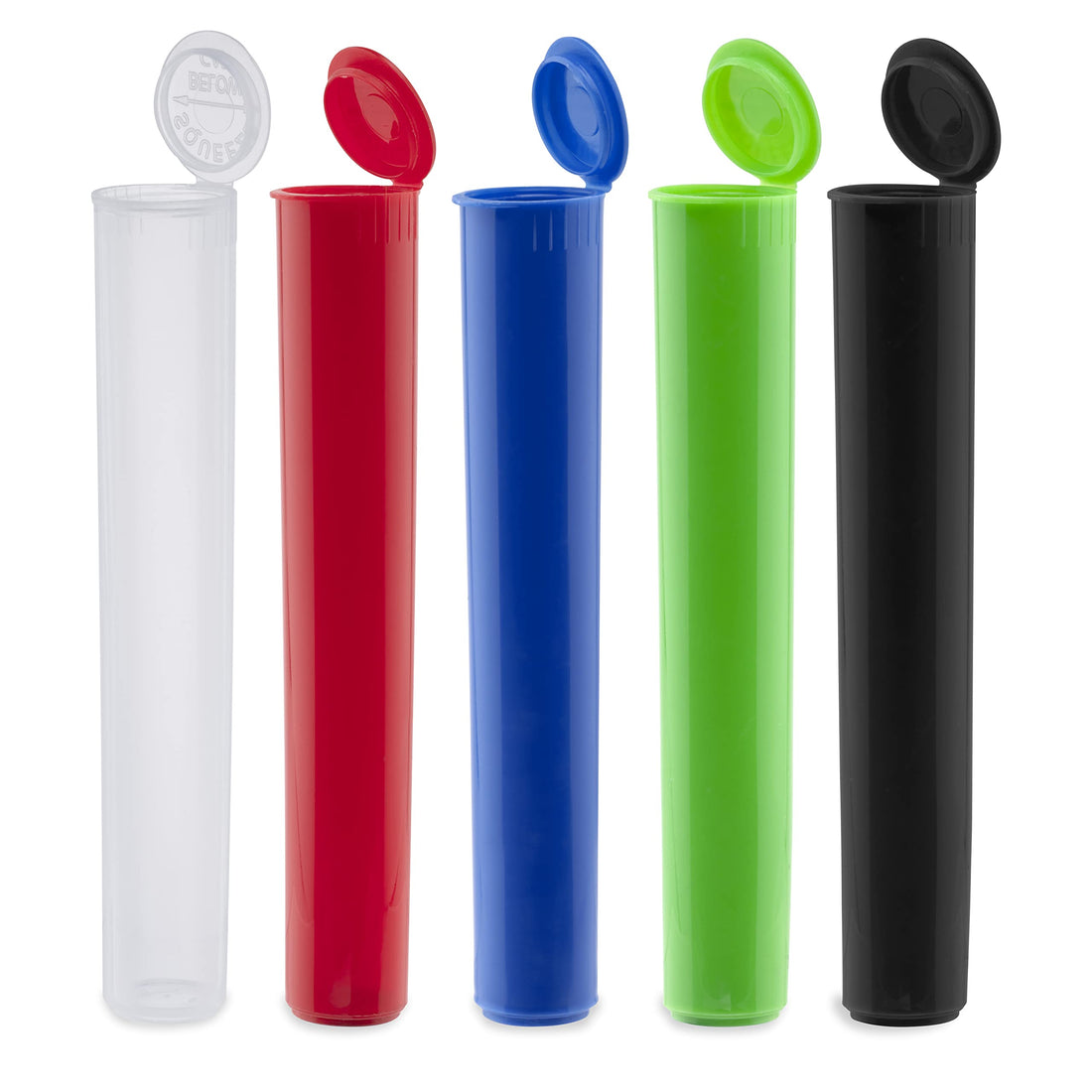 Loud Lock blunt tubes 100-pack in 5 assorted colors, airtight and smell-proof for secure blunt storage and transport.