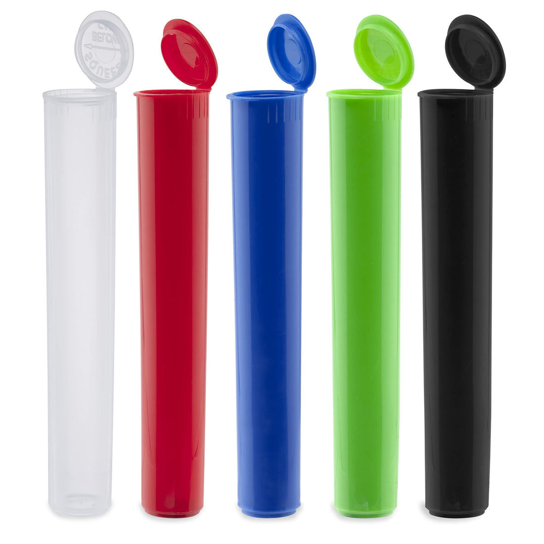 Loud Lock blunt tubes 100-pack in 5 assorted colors, airtight and smell-proof for secure blunt storage and transport.