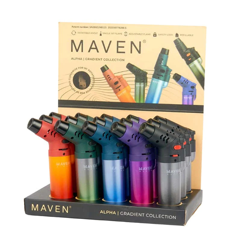 MAVEN ALPHA Torch Lighters Display 15CT with gradient colors
