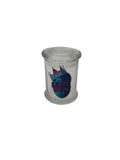 Medium glass jar with custom logo print and black lid