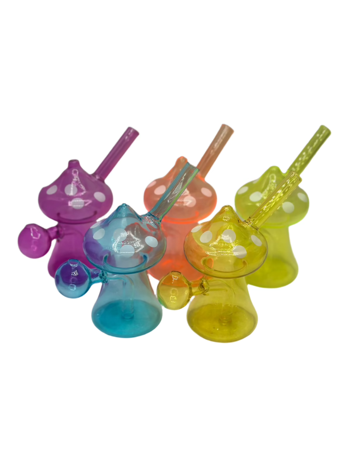 Mushroom Design Glass Oil Burner Pipe – 5 Pack Assorted Colors