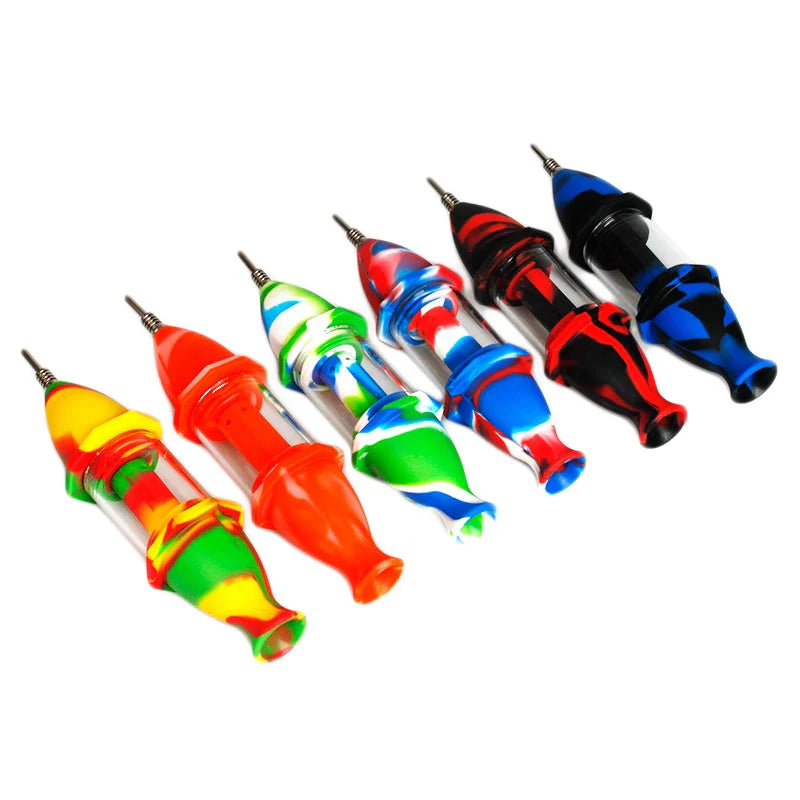 Silicone 7" Multi Colored Glass and Perc Nectar Collector | Assorted Colors