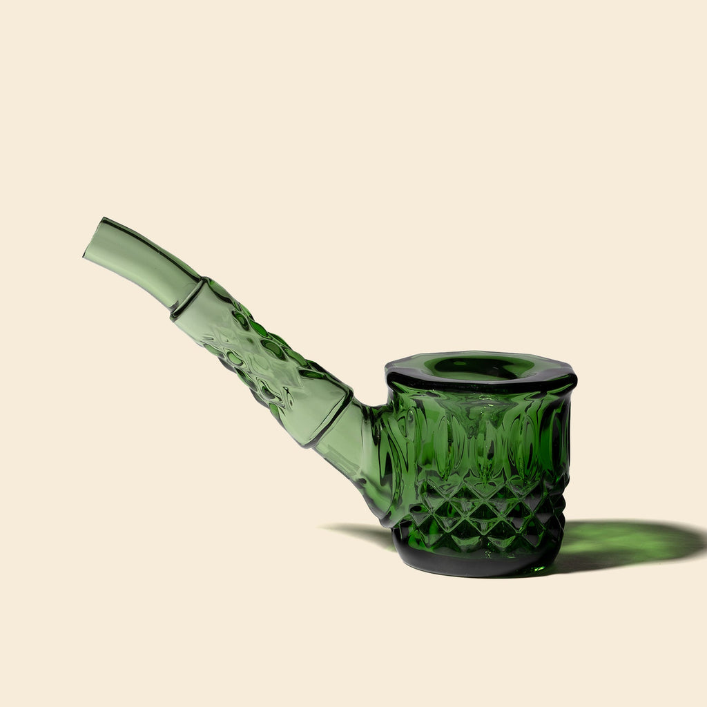NWTN HOME Highball Hand Pipe bowl close-up green - diamond wedge cut borosilicate glass pipe