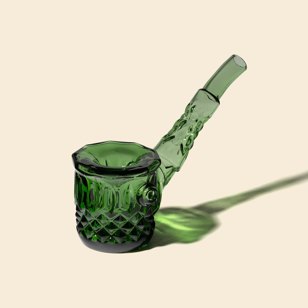 NWTN HOME Highball Hand Pipe green side view - heirloom-inspired hand-blown glass smoking pipe