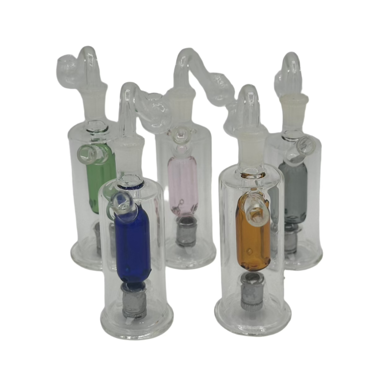 Oil burner pipe with perc and LED light – 5 colorful glass pipes Main image