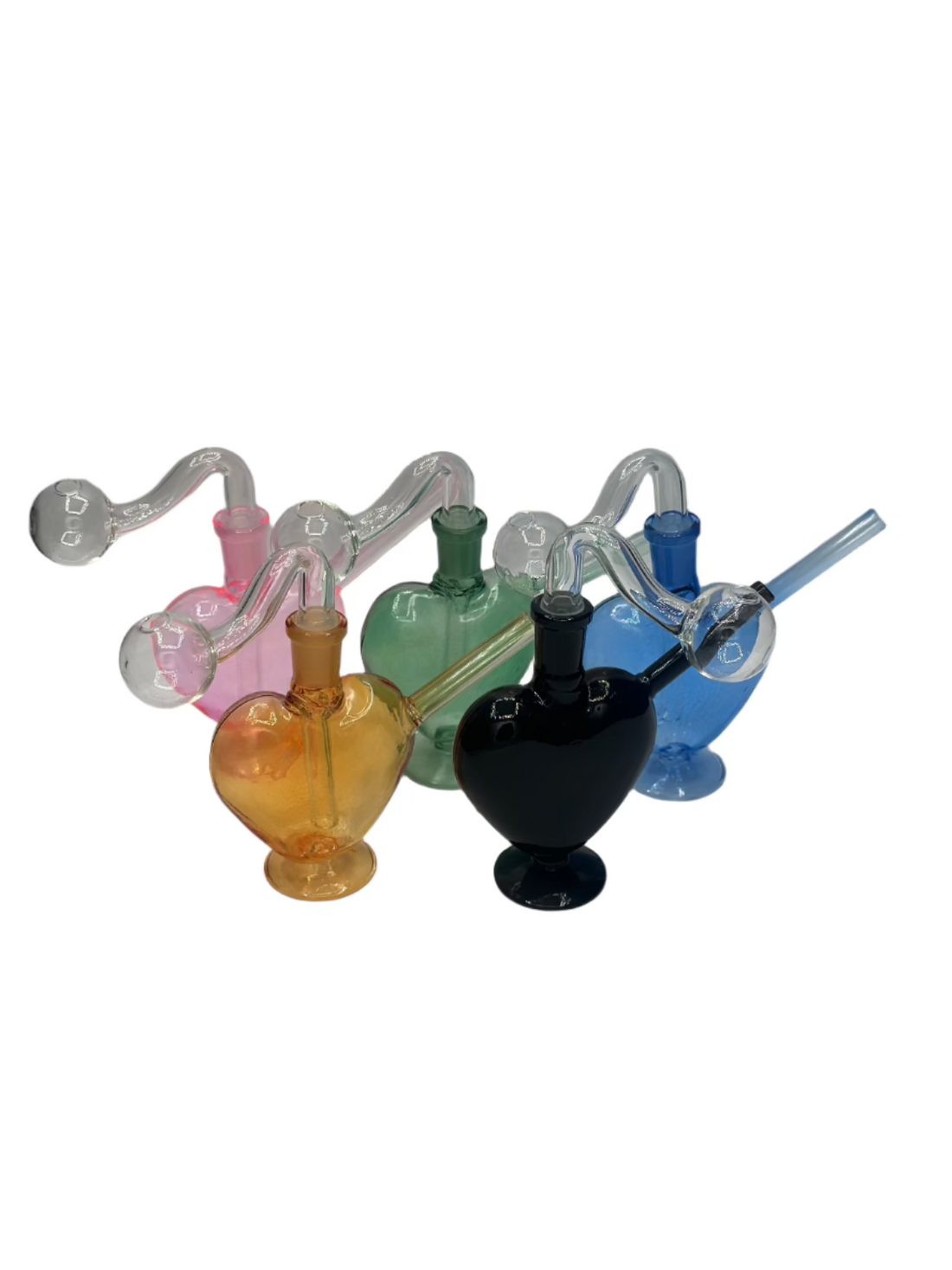 Pack of 5 colorful heart-shaped glass oil burners