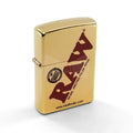 RAW Gold Dust Zippo Lighter with RAW logo on metallic finish.