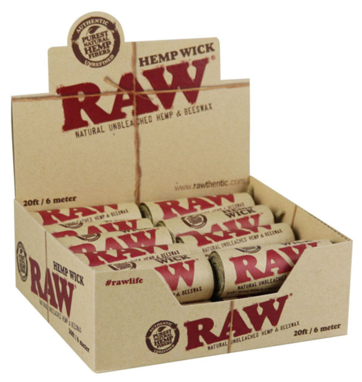 RAW Hemp Wick 20ft display box – 20 count of natural hemp and beeswax smoking wick Main image