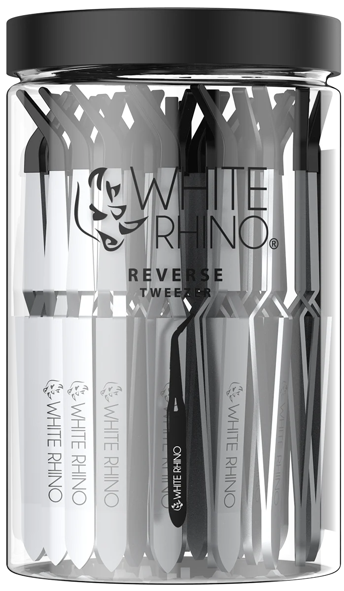 white rhino- REVERSE TWEEZER WITH SILICONE CAP - 30 COUNT JAR