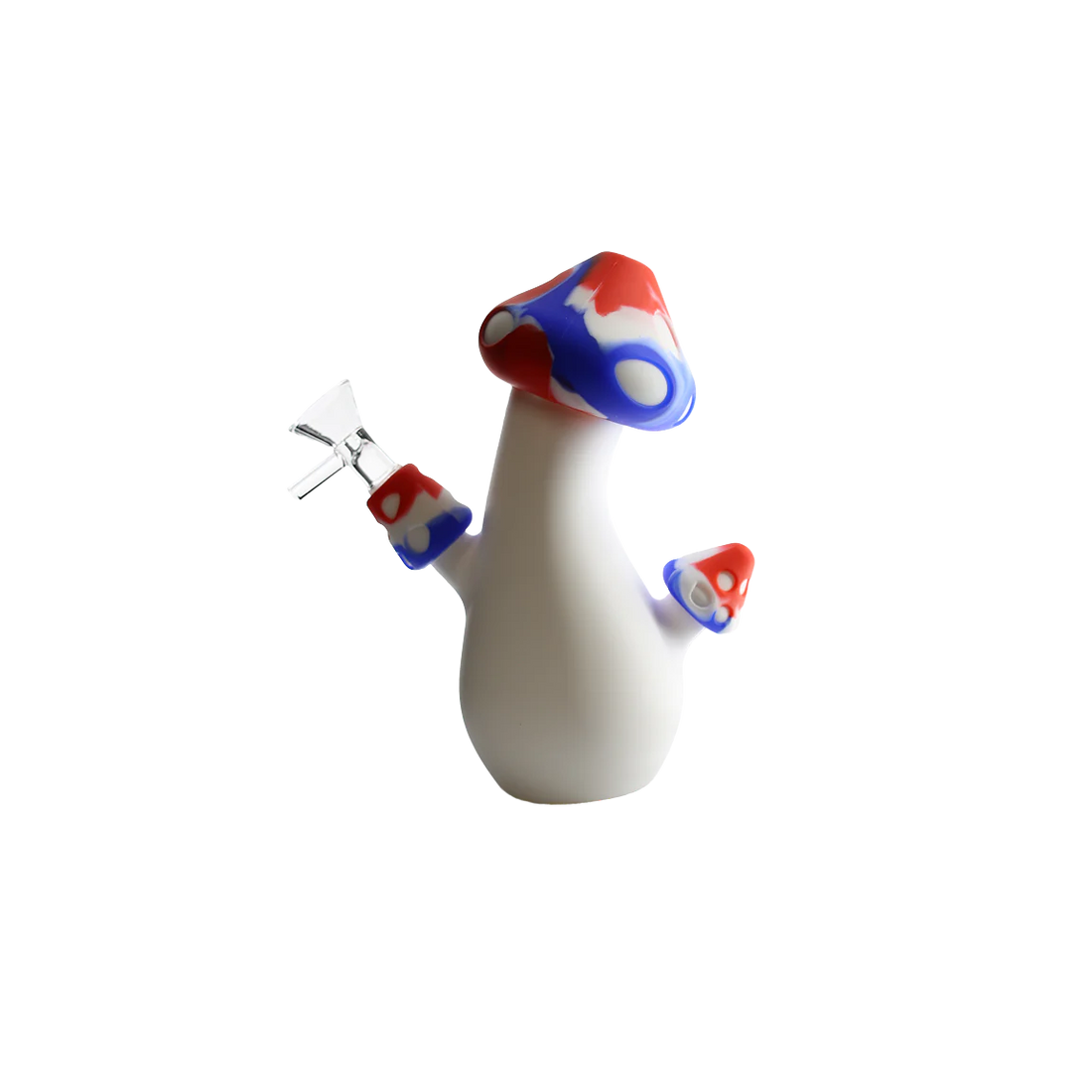 Shop 6.5” Silicone Mushroom Waterpipe with Glass Bowl in assorted colors. Durable, portable, and perfect for wholesale cannabis accessories inventory.