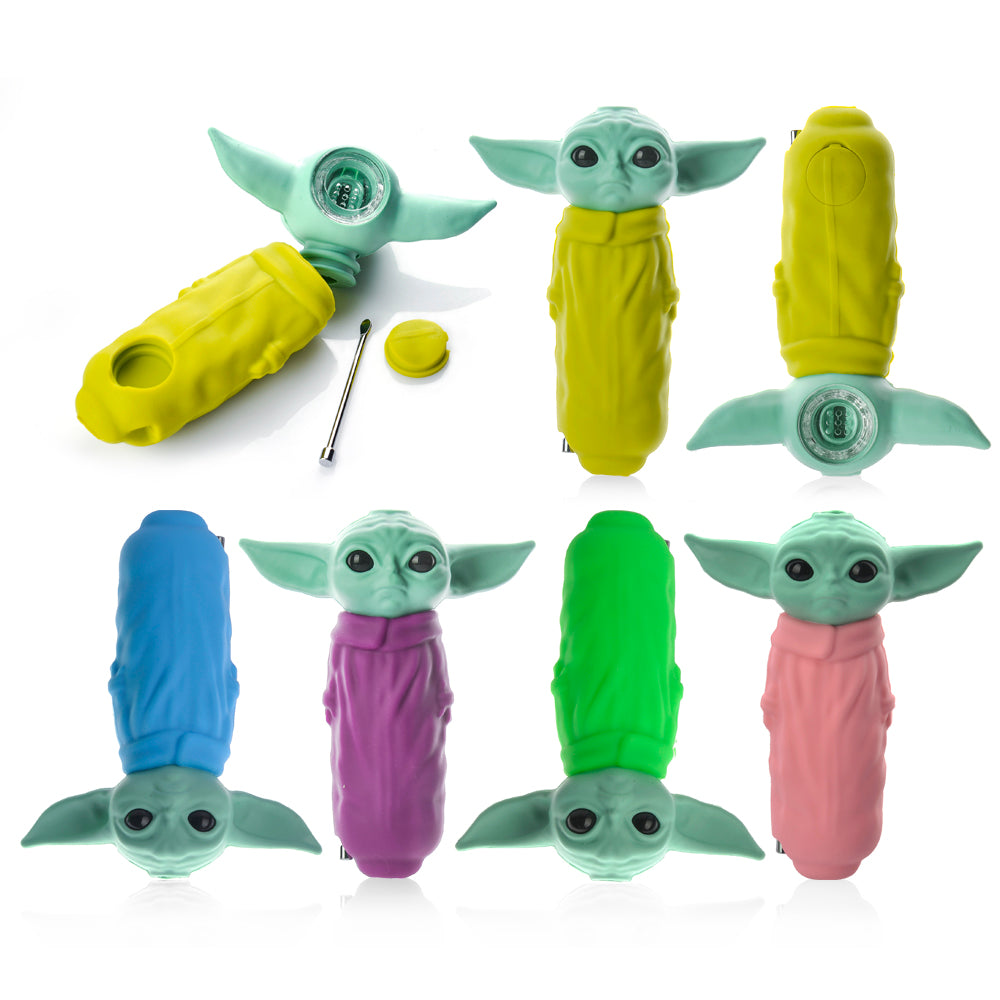 Silicone - Small Baby Yoda Hand Pipe | Single Unit | 5 Units / Pack | Pack