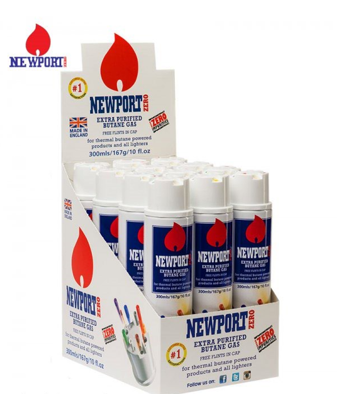 Newport Zero - Extra Purified Butane Gas | Big - "300ml/10 fl.oz" | 12 Units / Pack | Pack