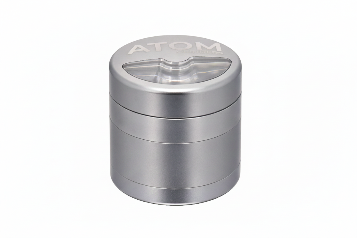 Side profile of ATOM Half Moon 4-piece weed grinder with textured grip