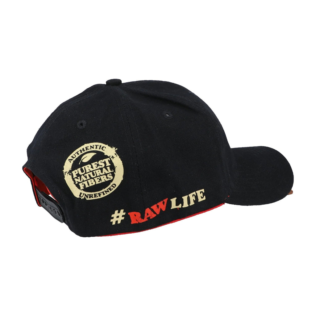 Side view of RAW Poker Hat showing adjustable strap and RAW branding.