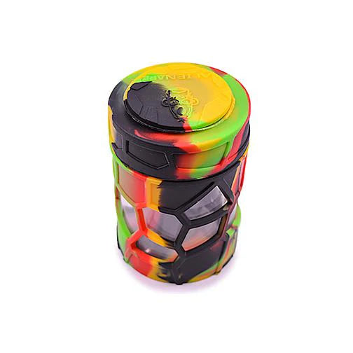 Durable, stackable glass jars with silicone covers. Airtight, smell-proof, and perfect for stylish storage. 6-count box for retail or personal use.