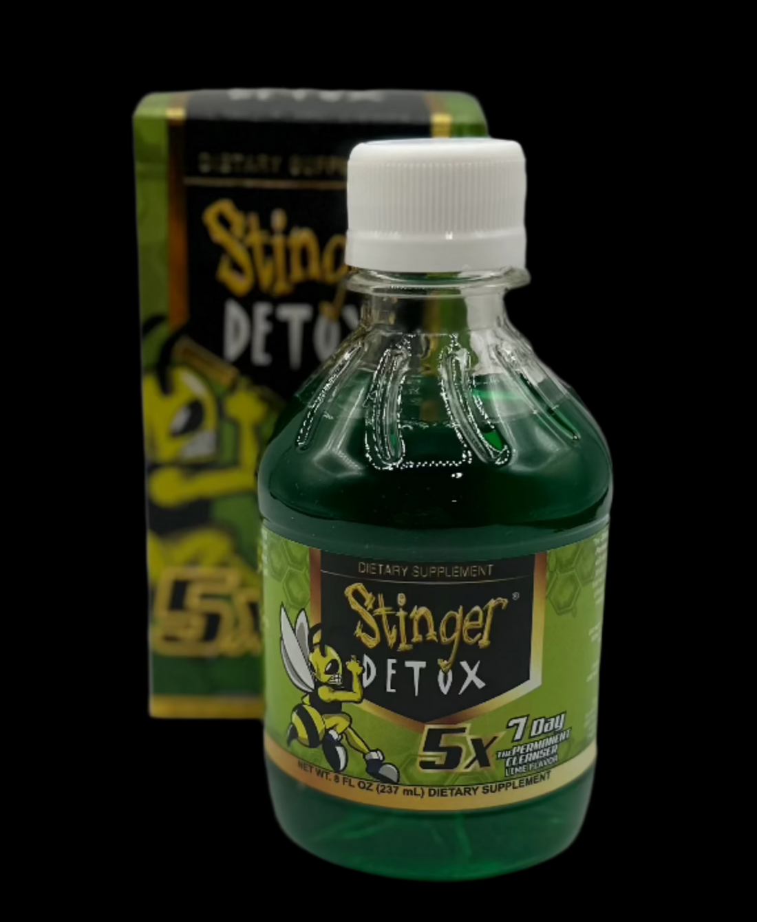 Stinger Detox 5X 7-Day Cleanser bottle in lime flavor for permanent full-body detox support