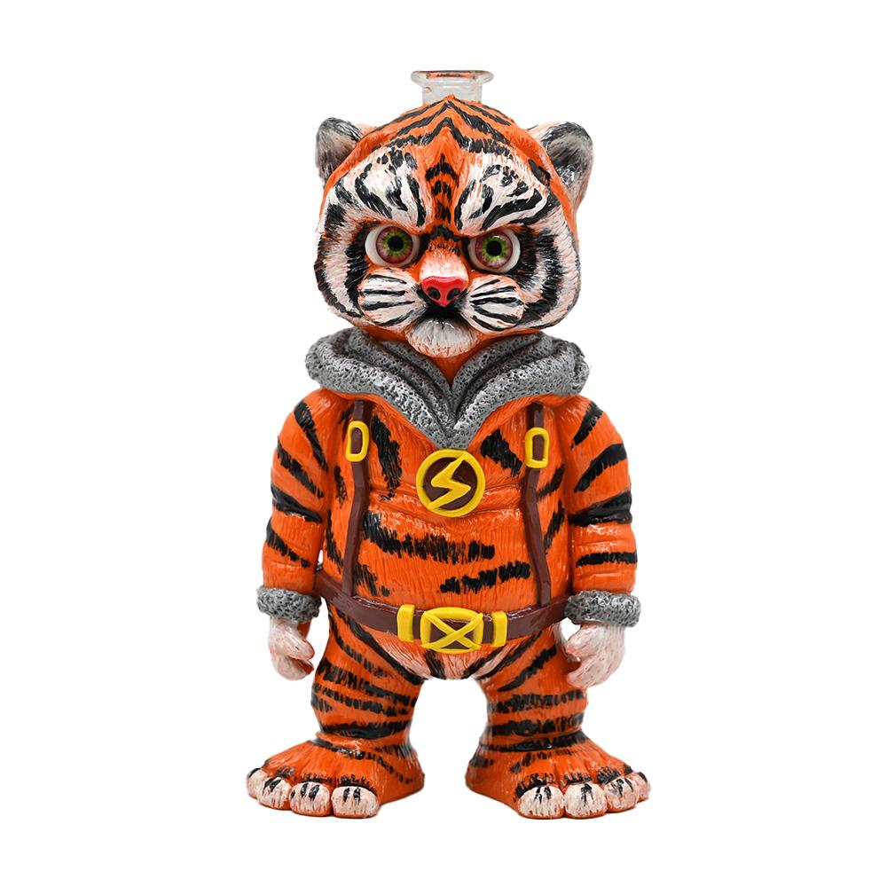 Tiger water pipe with colorful polymer clay design, ideal for wholesale smoking accessories in California.