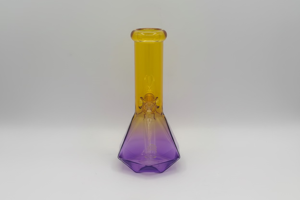 Tri-color frosted diamond cut beaker bong with downstem and bowl Main image