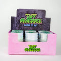 Shop the Tuff Shredder 45MM Iridescent 4-Piece Grinder with Ashtray – top-rated wholesale cannabis accessory with a weed print design and built-in ashtray.