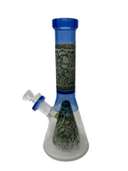 Thick Glass Small Beaker with Pyramid Perc | Frosted & Engraved | 10.5" | WP4096 | Wholesale Bongs Supplier in California