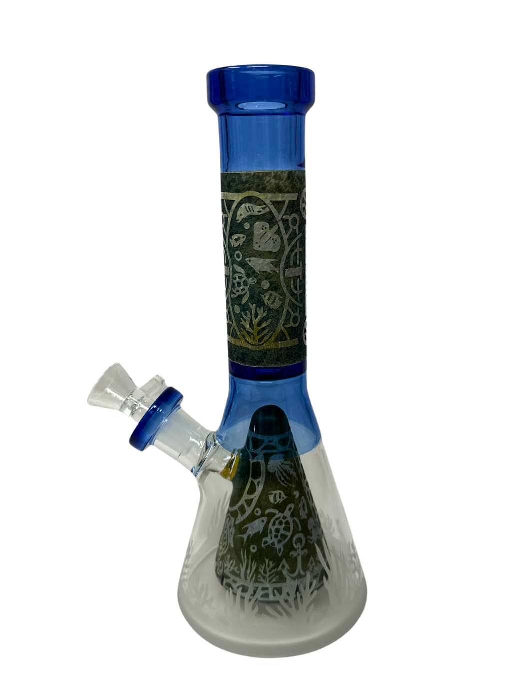 Thick Glass Small Beaker with Pyramid Perc | Frosted & Engraved | 10.5" | WP4096 | Wholesale Bongs Supplier in California