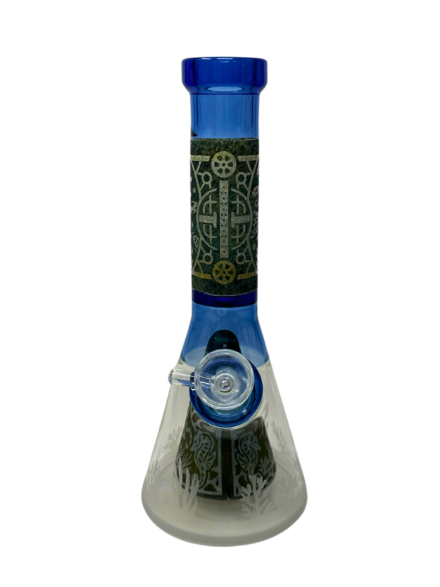 Thick Glass Small Beaker with Pyramid Perc | Frosted & Engraved | 10.5" | WP4096 | Wholesale Bongs Supplier in California