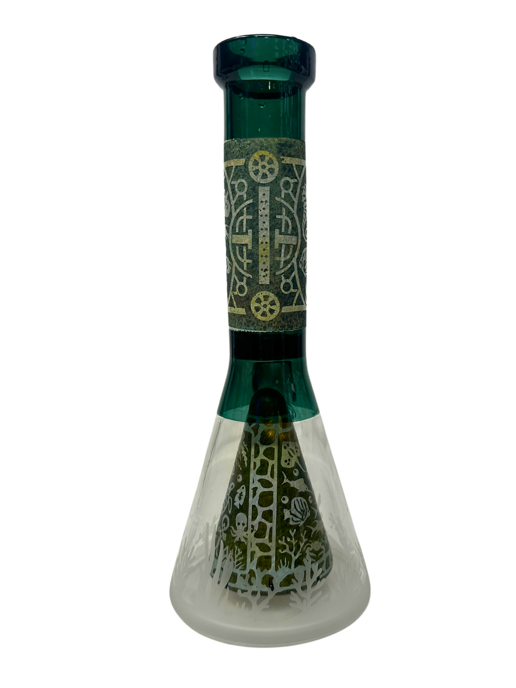 Thick Glass Small Beaker with Pyramid Perc | Frosted & Engraved | 10.5" | WP4096 | Wholesale Bongs Supplier in California