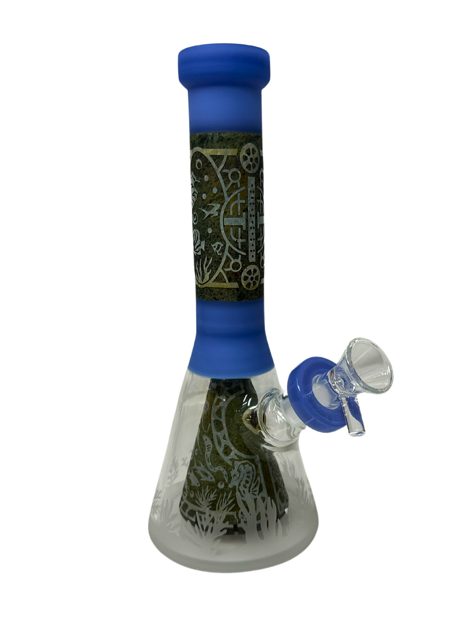 Thick Glass Small Beaker with Pyramid Perc | Frosted & Engraved | 10.5" | WP4096 | Wholesale Bongs Supplier in California