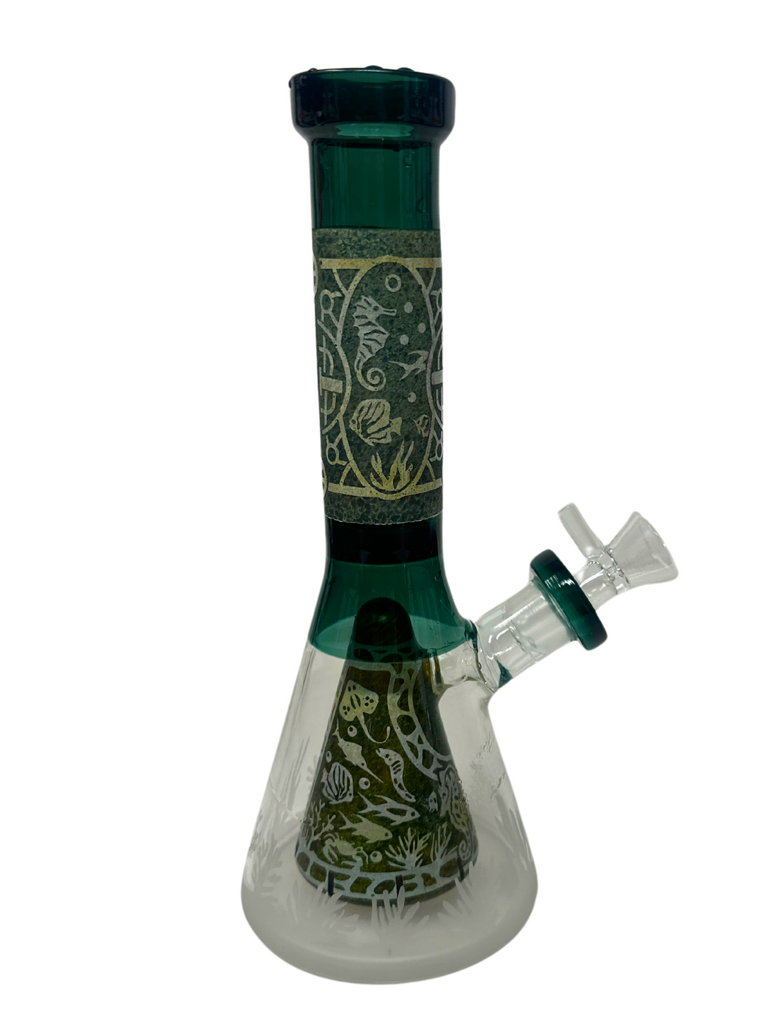 Thick Glass Small Beaker with Pyramid Perc | Frosted & Engraved | 10.5" | WP4096 | Wholesale Bongs Supplier in California