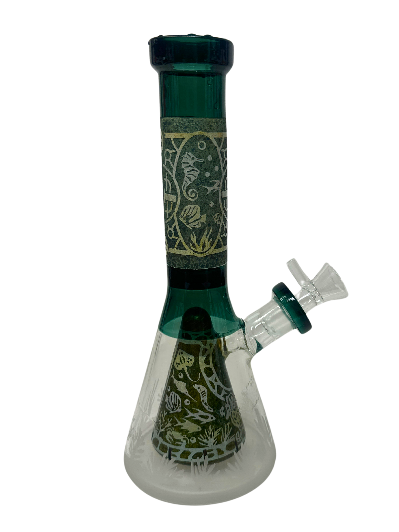 Thick Glass Small Beaker with Pyramid Perc | Frosted & Engraved | 10.5" | WP4096 | Wholesale Bongs Supplier in California