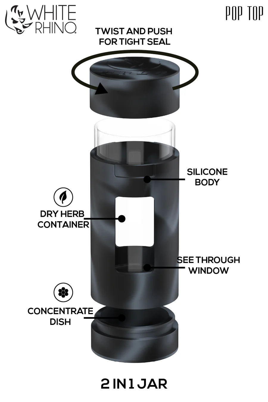 White Rhino  PRUF 2-1 Jar - Dry Herb Container | Concentrate Dish