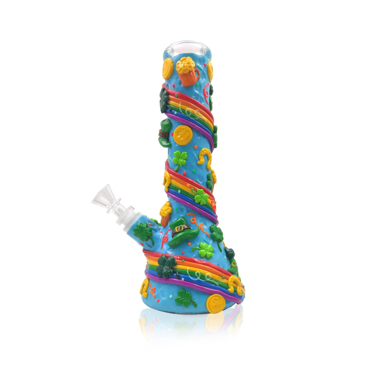 Beaker with 3D Crafted Lucky Charm and the Rainbow | With Downstream & Bowl piece | 10"