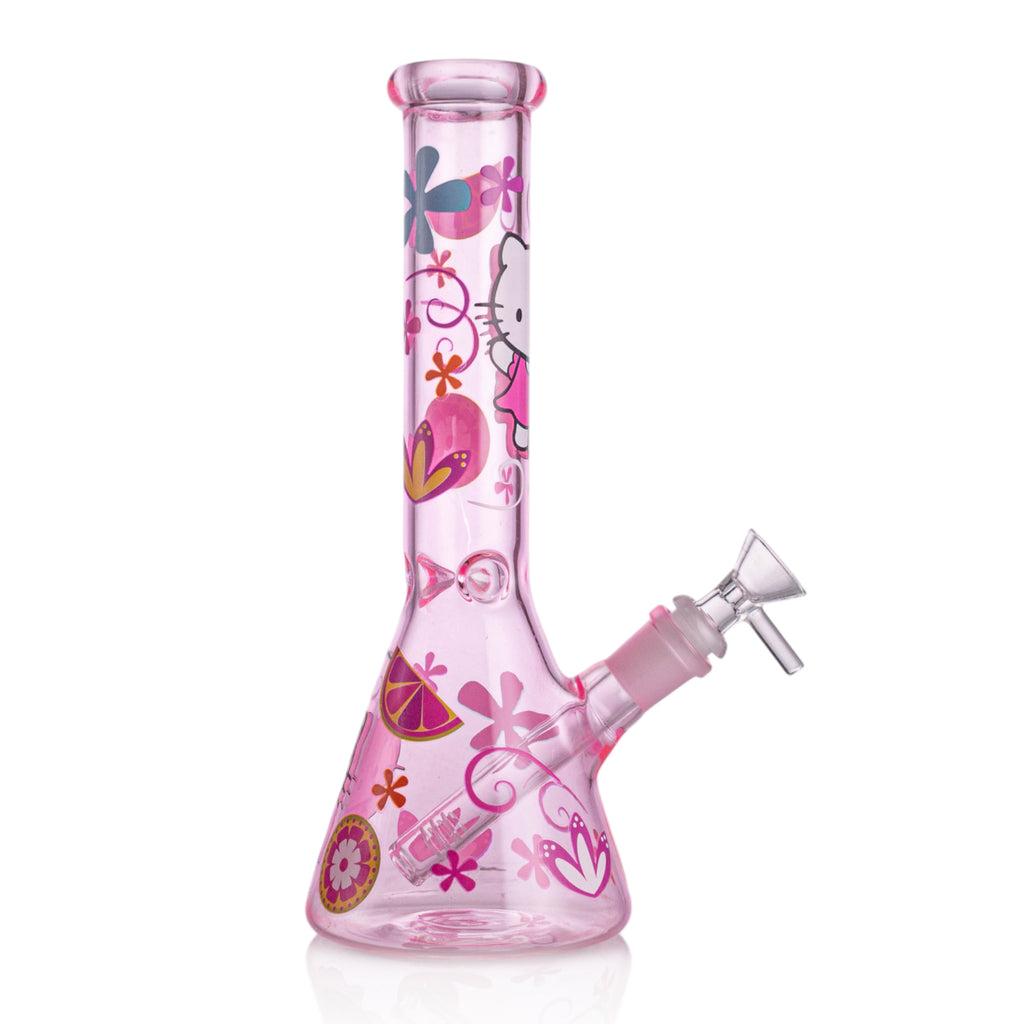 Girly Pink Cute Kitty Beaker Bong – Glass Bong for Smooth Hits