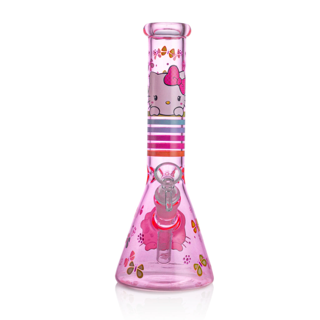 Girly Pink Cute Kitty Beaker Bong – Glass Bong for Smooth Hits