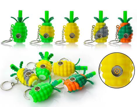 Mini Silicone pineapple pipe hand pipes with glass bowl -  tobacco Oil Rigs | Portable keychain design | Assorted Colors Main image