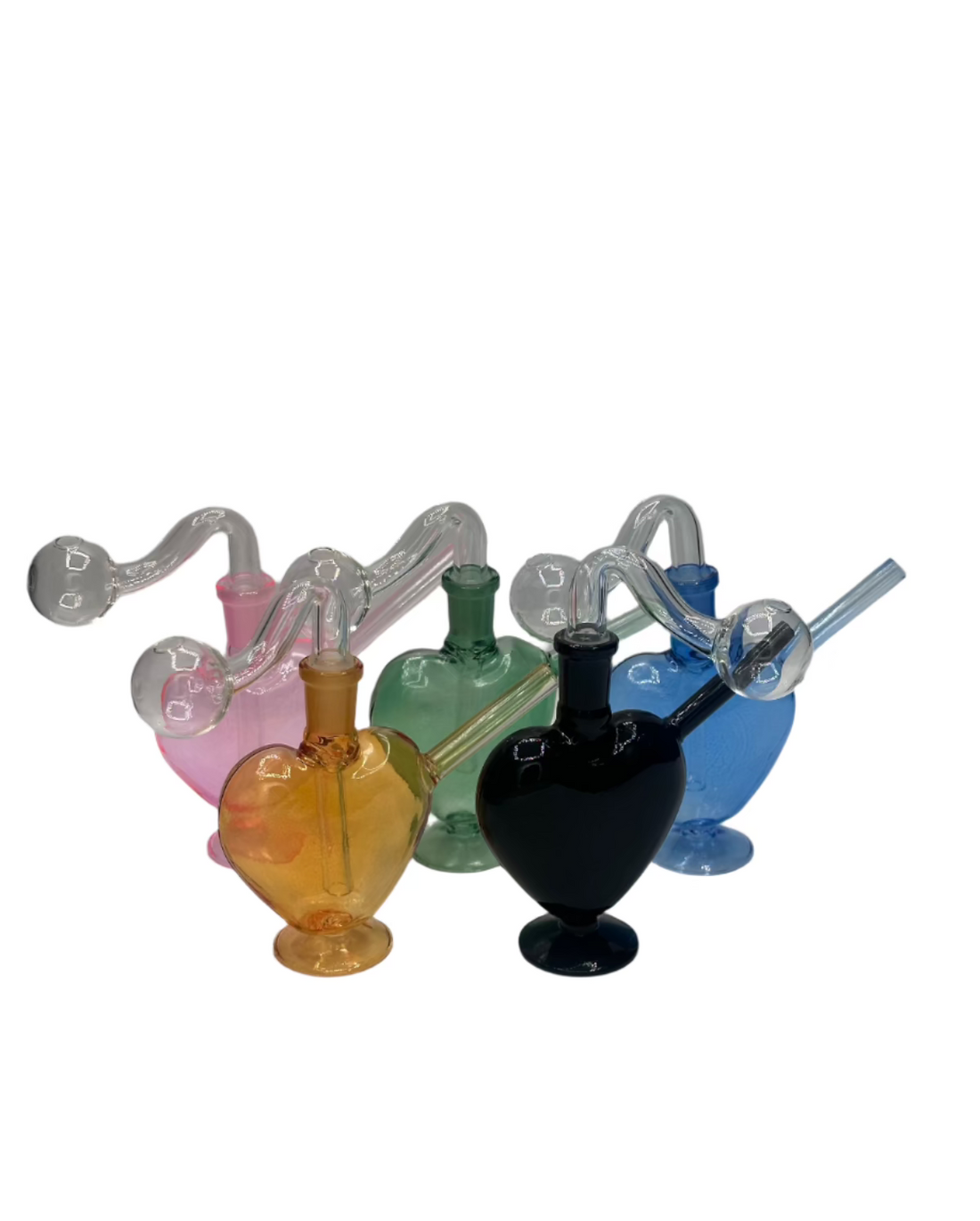 Pack of 5 colorful heart-shaped glass oil burners