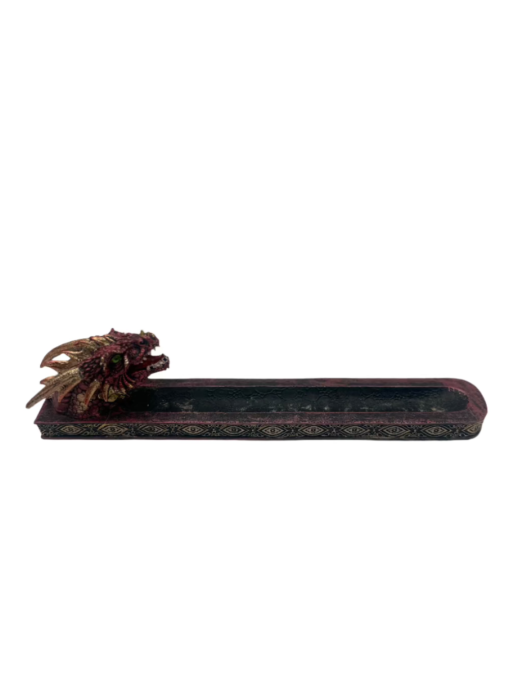 Buy 12.5" Red Dragon Head incense holders wholesale. Bold, fantasy-themed burner for smoke shops, gothic gift stores & metaphysical retailers. Eye-catching display item.
