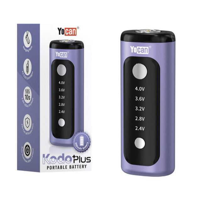 Yocan Kodo Plus+ 900mAh portable vape battery display box with 12 compact and powerful units. Main image