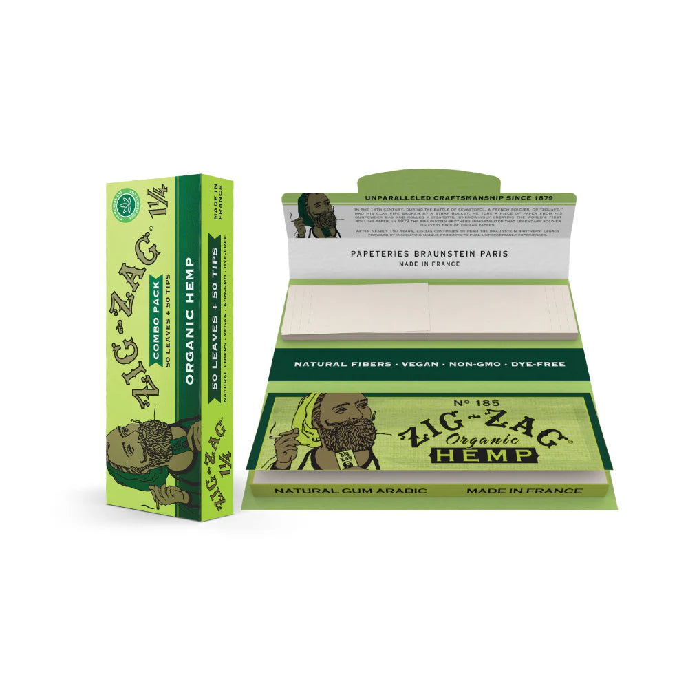 Zig-Zag Combo Pack | 1 1/4 Organic Hemp | 50 Leaves + 50 Tips – Wholesale