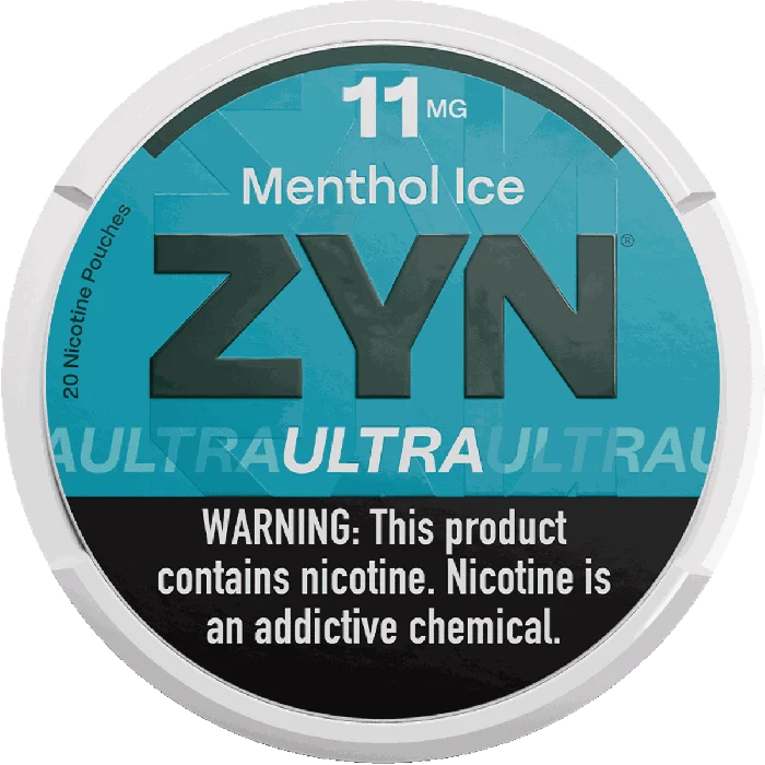ZYN Ultra Menthol Ice nicotine pouches, 11 mg, 20 pouches per can. Main image
