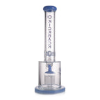 back view Kickback Glass straight shooter bong with tree arm percolator and 18mm bowl, 15 inches tall