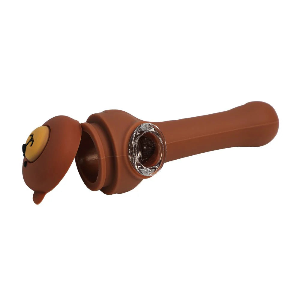Silicone - 3.5" Little Silicone Blown Bear Hand Pipes W/ Built in Glass Bowl | Single Unit