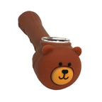 Silicone - 3.5" Little Silicone Blown Bear Hand Pipes W/ Built in Glass Bowl | Single Unit