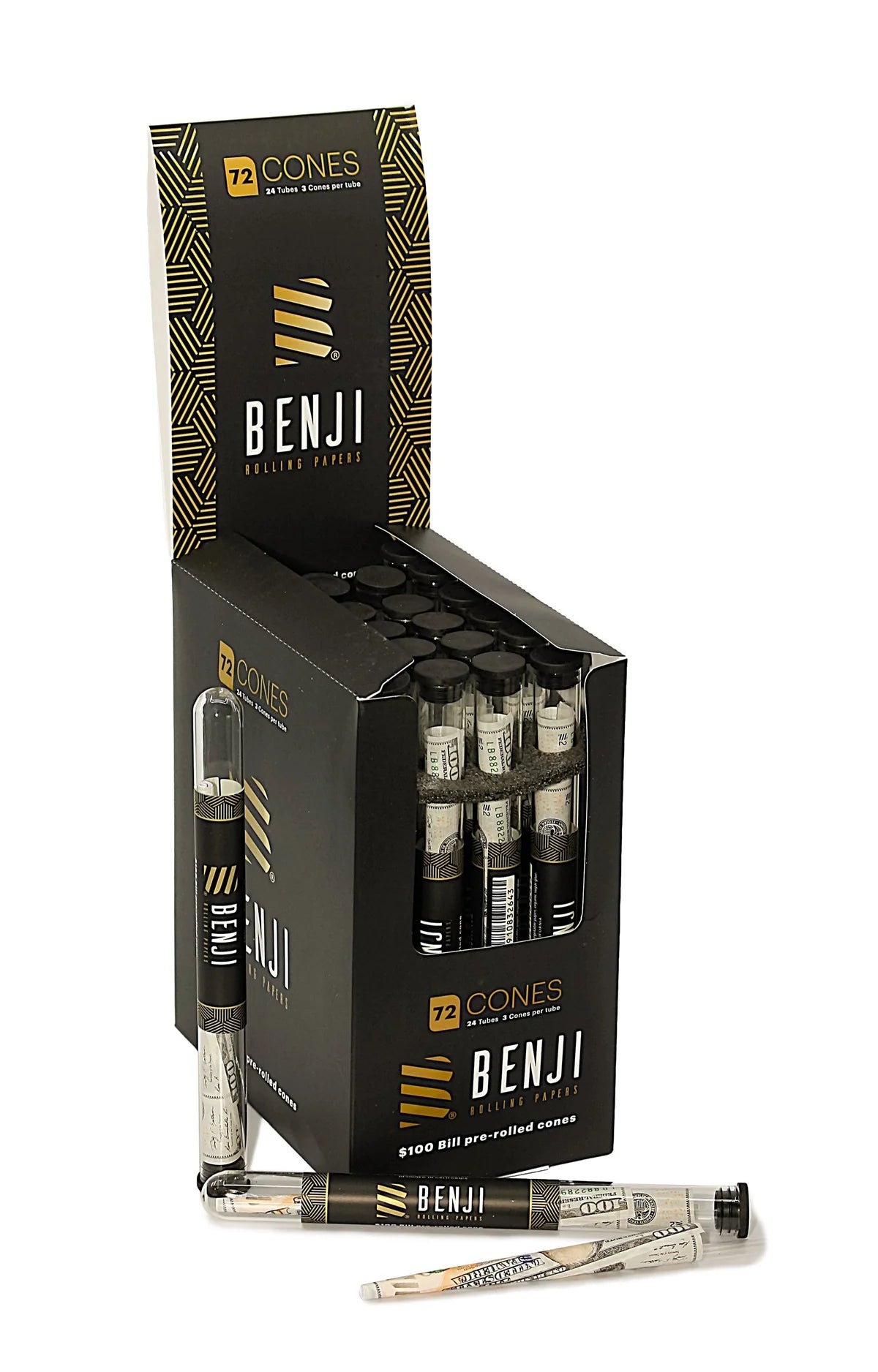 BENJI PRE-ROLLED CONES- $100 Bill Pre-rolled Cones| 24 Tubes| 3 Cones per Tube|72 Cones Main image