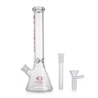 clear glass beaker bong with ice pinch, downstem, and matching bowl 