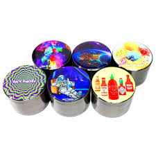 SKY HIGH Herb Grinder with Art Design  - Large 4 Piece | 2.5" Ultra Durable Zinc Alloy | Assorted 4 Styles