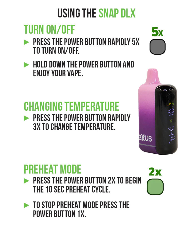 Exxus - Vape Snap DLX 510 Voltage Battery | Fits 3.5G Cartridges | Single Unit