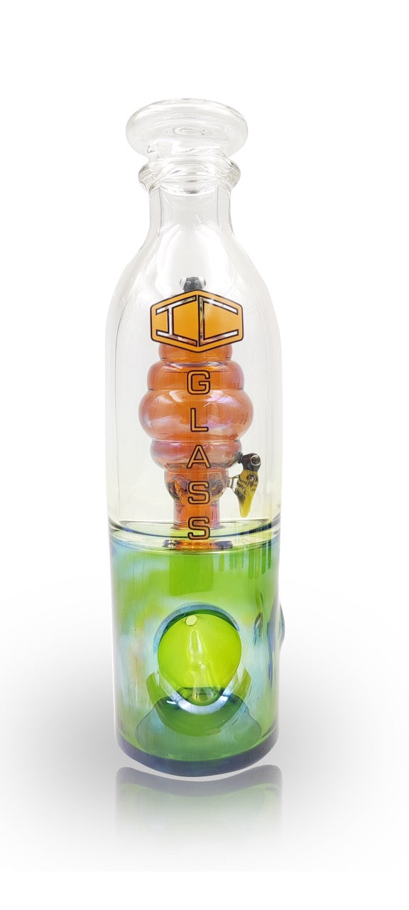 front view of green  IC GLASS Honey Bee Functional Handpipe