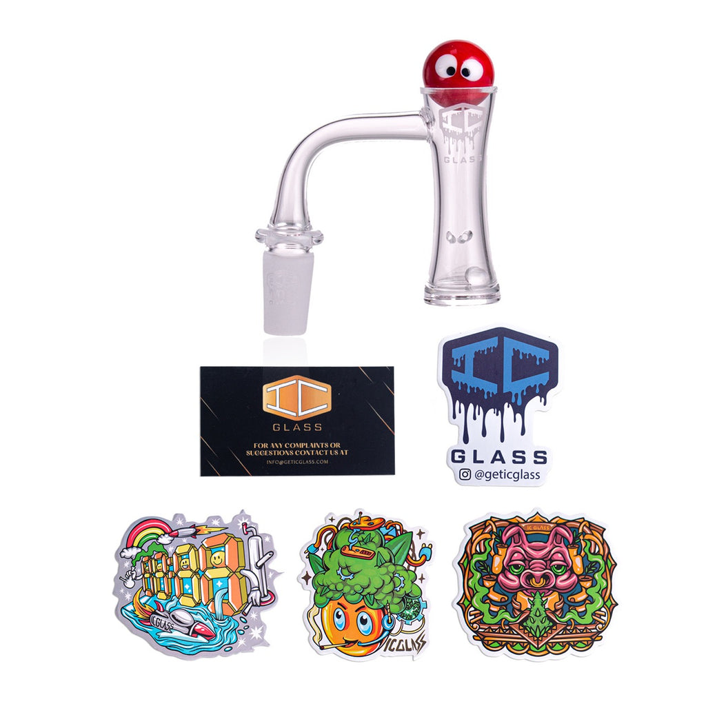IC Glass - Peters | 14mm 90D Quartz Banger | Includes Carb Cap, Terp Balls & Sticker | 5 Colors