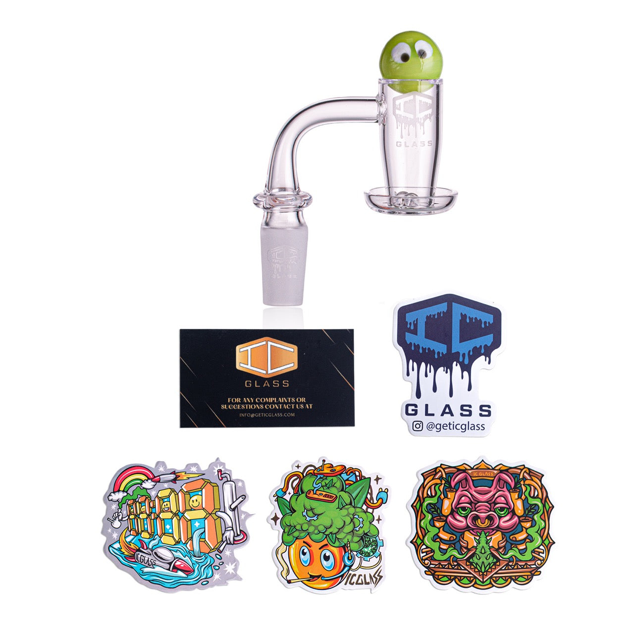 IC Glass - Herron | 14mm 90D Quartz Banger | Includes Carb Cap, Terp Balls & Sticker | 5 Colors